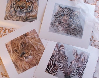 Animal prints, Set of 4 Wildlife Art Mini Prints, Square Animal Art Prints with FREE SHIPPING WORLDWIDE