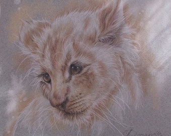 Lion art, Lion Cub drawing, Original pencil drawing, Pencil drawing lion cub, FREE SHIPPING Worldwide
