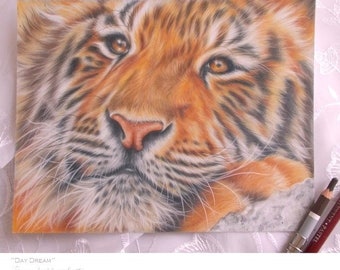 Tiger Art ORIGINAL drawing, Spirit Animal art, Tiger Cub, Big Cats, Art for tiger lovers, FREE SHIPPING Worldwide