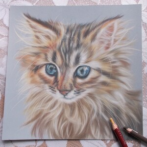 Cat art, ORIGINAL drawing in pastel, kitten drawing