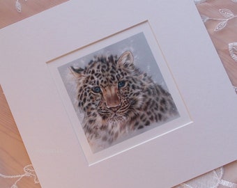 Leopard art mini art print in mount ~ Wildlife Art ~ Collectable Fine Art Print ~ Wall Decor FREE SHIPPING WORLDWIDE
