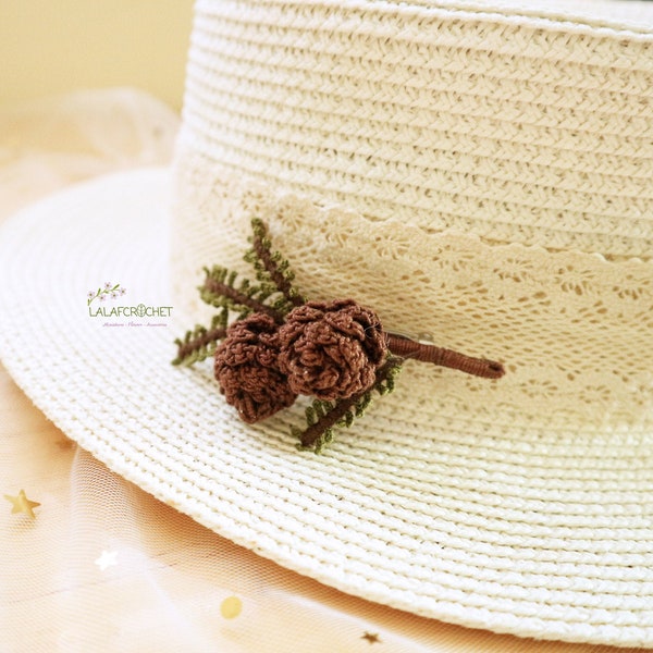 Pine cone brooch, Botanical brooch, Crochet Lapel pin, Bridesmaids gifts, Wedding boutonniere, Artificial flower corsage, Mother's day gift