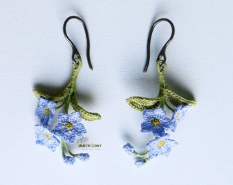 Boucles d'oreilles Oubliez-moi pas - Boucles d'oreilles fleurs au crochet - Boucles d'oreilles printemps - Cadeau pour elle - Cadeau fête des Mères