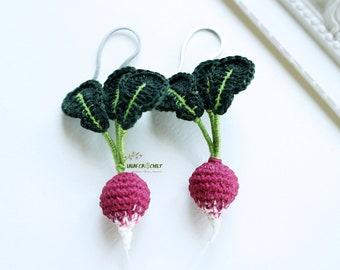 Radish earrings, Cute kawaii veggie earrings, Crochet plant earrings, dangle earrings, Gift for her, Gardening gift