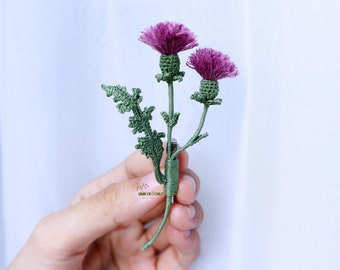 Flower brooch, Scottish thistle lapel pin, Bridesmaids gifts, Wedding flower boutonniere, Artificial flower corsage, Mother's day gift