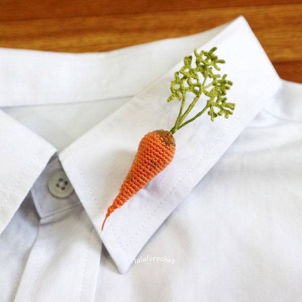 Carrot brooch, Vegetables jewelry, Crochet jewelry, Vegan gift, Food jewelry, Carrot enamel pin, Gardening gift, Mother's day gift