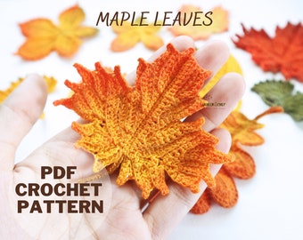 Crochet pattern maple leaves, Crochet fall leaf pattern, Maple leaf applique, Motif, Embellishment - Thanksgiving decor