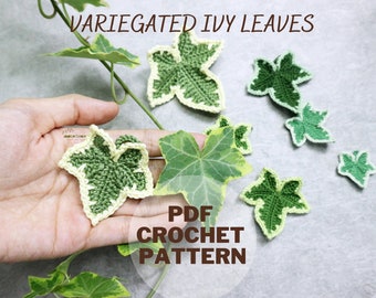 Crochet Ivy leaves pattern, Crochet leaf motif pattern, Variegated Ivy leaf applique, Motif, Embellishment, PDF instant download