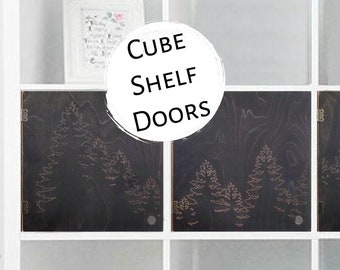 Easy "No Tools" Door for Cube Shelves - Pine Tree Forest, Spruce, Personalized, Bookshelf, Storage, Organization, Fir, Ikea Target,  Black