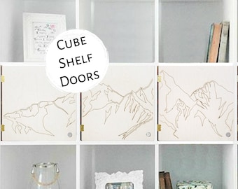 Easy "No Tools" White Mountain Doors for Cube Shelves - Mountain Range, Personalized, Bookshelf, Storage, Organization, Ikea Target