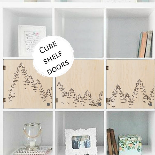 Easy "No Tools" Door for Cube Shelves - Pine Tree Forest, Spruce, Personalized, Bookshelf, Storage, Organization, Fir, Woodland, Ikea Target