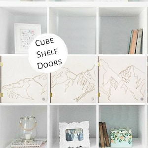 Easy "No Tools" White Mountain Doors for Cube Shelves - Mountain Range, Personalized, Bookshelf, Storage, Organization, Ikea Target