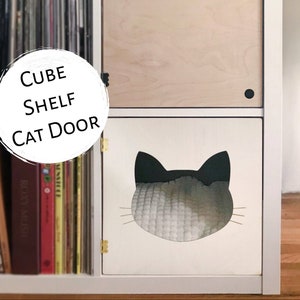 Easy "No Tools" White Cat Door for Cube Shelves - Cat House Cat Lover Gift Pet Bed Cat Cave Bookshelf Bookcase Insert Condo Ikea Target