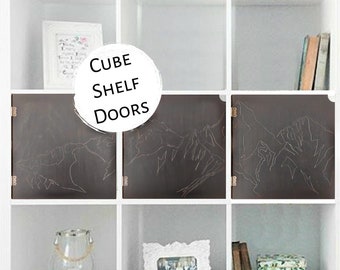 Black Mountain Doors for Cube Shelves - "No Tools", Mountain Range, Personalized, Bookshelf, Storage, Organization, Woodland, Ikea Target