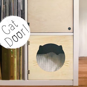 Easy &quot;No Tools&quot; Cat Door for Cube Shelves - Cat House Cat Lover Gift Pet Bed Cat Cave Bookshelf Bookcase Insert Storage Condo Ikea Target