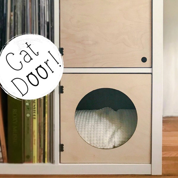 Easy "No Tools" Cat Door for Cube Shelves - Cat House Cat Lover Gift Pet Bed Cat Cave Bookshelf Insert Kitty Condo Storage Ikea Target