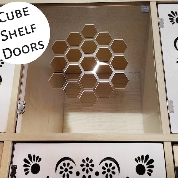 Clear "No Tools" Door for Cube Shelves - Honeycomb Cut Out, Acrylic, Bookshelf Bookcase Insert, Decor, Storage, Custom, Ikea Target, Cabinet