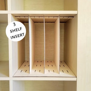 3 Shelf Vertical Insert - Cube Shelf, Adjustable Shelves Ikea Kallax Target Bookshelf Bookcase Divider Storage Organization Basket Bin