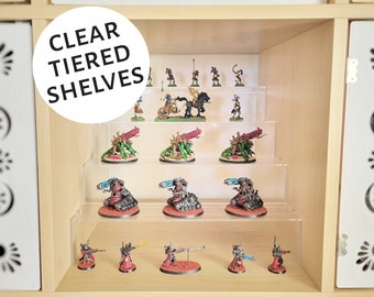 Warhammer 40k Tiered Display Shelf - 4 Tiers, 5 Levels, Clear Acrylic, for Cube Shelf, Kallax, Ikea, Target, Bookshelf, Storage, Organizer