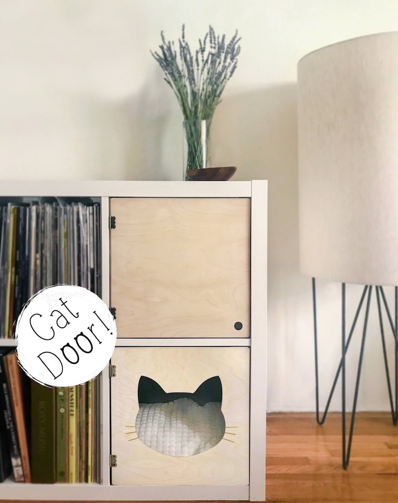 Easy No Tools Cat Door for Cube Shelves Cat House Cat Lover Gift Pet Bed Cat Cave Bookshelf Bookcase Insert Kitty Condo Ikea Target image 1