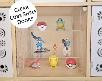Display your Pokemon, Funko Pop, Disney, Anime, etc collectible miniature figurines with these easy Clear Acrylic Doors for cube shelves!