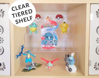 Pokemon Tiered Display Shelf - 3 Tiers, 4 Levels! Clear acrylic shelf for cube shelves (Ikea Kalla, Target, custom, etc)