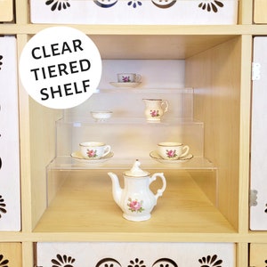 Tiered Display Shelf - 3 Tiers, 4 Levels, Clear Acrylic, for Cube Shelf, Shelves, Kallax, Ikea, Target, Bookshelf, Storage, Organizer