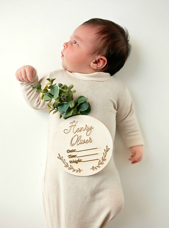 Birth Announcement White Wood Baby Name Sign Newborn Nametag Etsy