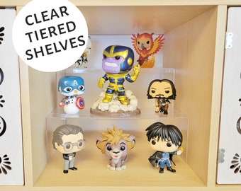 Tiered Funko Pop Display Shelf - 2 Tiers, 3 Levels! Clear acrylic for cube shelves (Kallax, Ikea, etc)