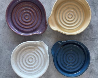 Handmade Ceramic Spoon Rest, Wheel Thrown Pottery, Blue Glaze