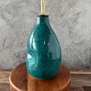 Ceramic Oil Bottle - Teal Oil Bottle with Gold Spout - Oil Cruet - Wheel Thrown - Handmade