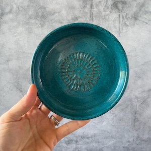 Handmade Teal Ceramic Garlic Grater Plate: Wheel Thrown Kitchen Gadget