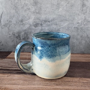 Handmade Blue Ceramic Mug - Wheel Thrown Pottery - 16oz