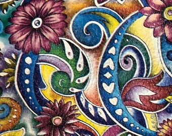 Leather Paisley FLOWER Print Sheets/Pink, Blue, Yellow, Red, Green Print Cowhide Leather/crafting skin/thickness 1.7mm LeatherSkinsShop