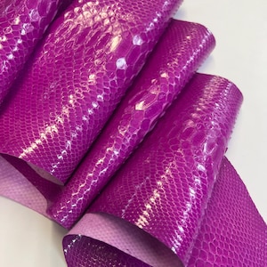 Hot Pink Python Snakeskin Leather Skins-Leather Exotic for Handbags- leather Skins for bracelets-leather hides- Leather for accessories