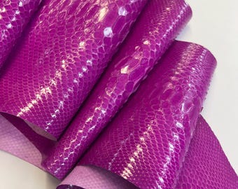 Hot Pink Python Snakeskin Leather Skins-Leather Exotic for Handbags- leather Skins for bracelets-leather hides- Leather for accessories