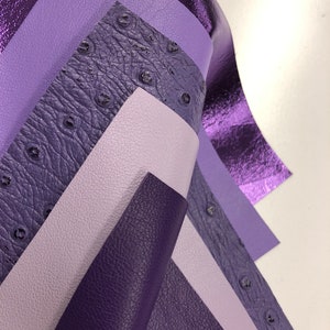PURPLE LEATHER SET of 5 pieces Lilac, Lavender, Purple Embossed Ostrich, Purple, Metallic Purple Genuine Leather Sheet, Thickness 0.6mm