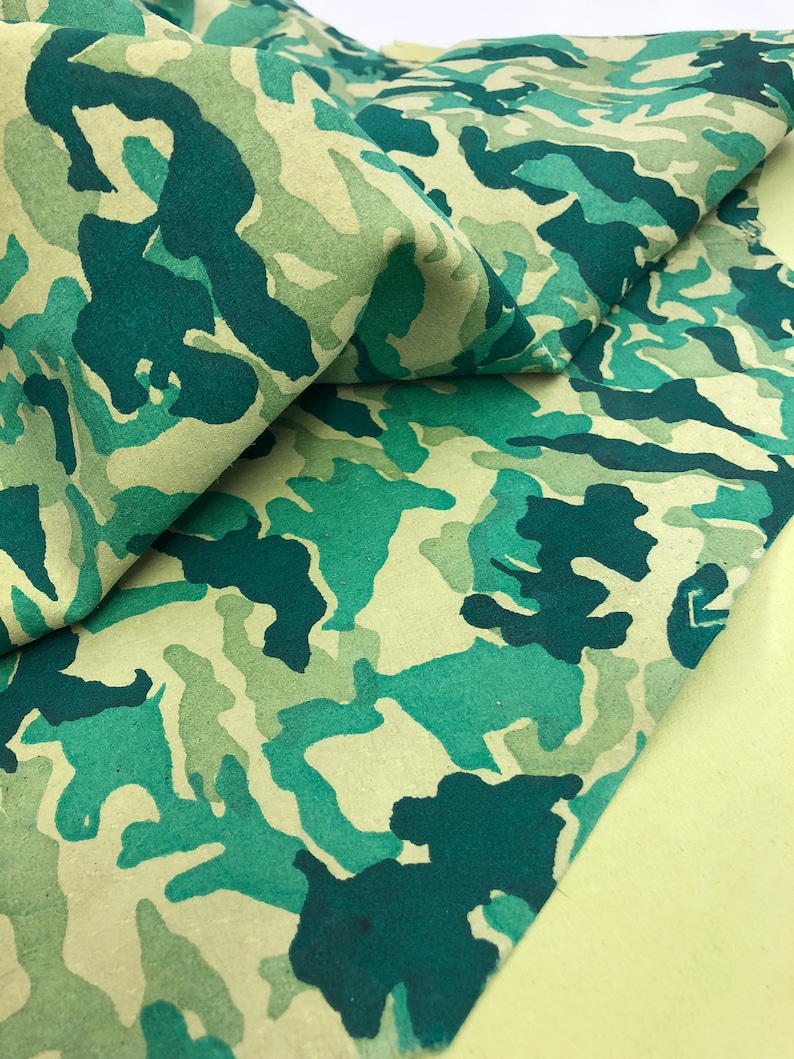 LEATHER CAMOUFLAGE Genuine Suede/GREEN tones Teal, Forest Green and Mint on Light Green Suede, Lightweight 0.7mm, Choose Your Size image 1