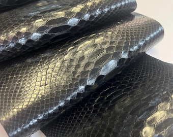 Black Python Snakeskin Leather Skins- Leather Exotic for Handbags- leather Skins for bracelets- leather hides- Leather for accessories