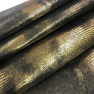 LEATHER 10”x10” GOLD LIZARD Print/Blue Suede/Leather Sheets/Choose Size or Buy Whole Hide/Leather Scrap/ Beautiful Printed lightweight Suede