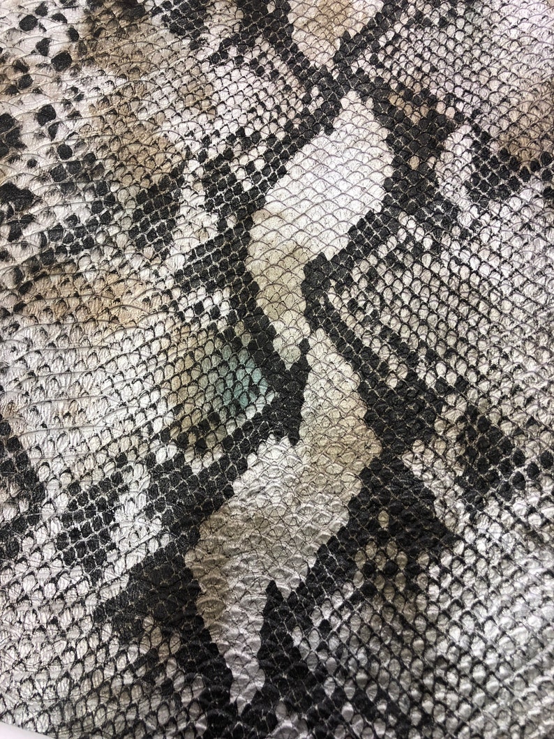 K&ouml;nnte beinhalten: Nahaufnahme eines schwarz-wei&szlig;en Schlangenhautmusters. Das Muster besteht aus kleinen, &uuml;berlappenden Schuppen.