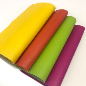 LEATHER Bright Colors 12&quot;x24&quot; Bright Pink, Bright Green, Orange, Yellow finest quality Leather SHEETS, thickness .06mm, LeatherSkinsShop