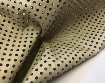 LEATHER PERFORATED Cream, Off-White Cut out, Perf Polka Dot Leather HIDES,  Soft Supple lambskin leather, Choose Your Size