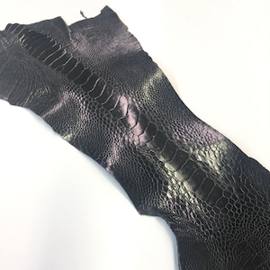 Ostrich Leg Shiny Black Real Genuine Leather