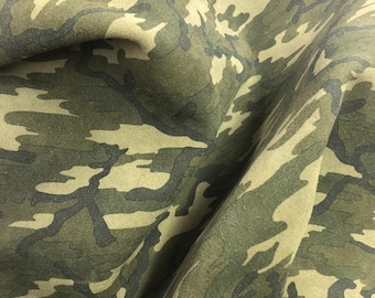 Camouflage Suede Leather Sheet, Army Green Calfskin (1.2-1.5mm)