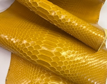 Yellow Python Snakeskin Leather Skins- Leather Exotic for Handbags- leather Skins for bracelets- leather hides- Leather for accessories