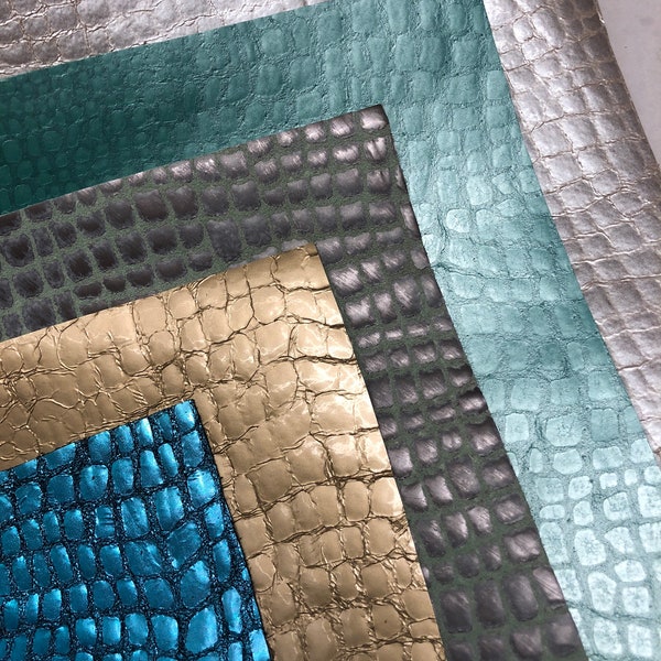 PEARL METALLIC CROCO Print Choose Your Color Turquoise, Pale Gold, Seafoam/Pewter, Aqua, Champagne (thicker 1.2-1.5mm) Leather Hide Sheets