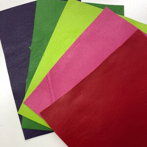 LEATHER SHEETS/Top Quality Genuine Sheets/set of 5, 4&quot;x6&quot;/Leather Skins/Leather Scraps/Bright, Pastel, Dark Tones, Neutrals Leather Colors