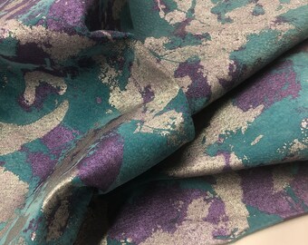 LEATHER Turquoise splash 5"x5" Purple Silver Metallic SUEDE/Thickness 0.7mm/Choose Size or request Custom/Leather Skins Shop