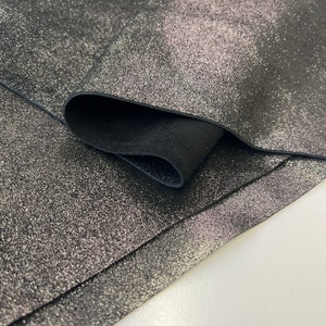 SUEDE LEATHER 12&quot;x24&quot; Glitter Black Print Cowhide Skin /Genuine Leather Hide/Thickness 1.7-1.8mm/ 4.25-4.30oz / Leather skins